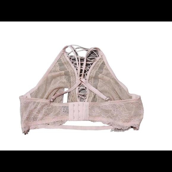 Victoria Secret Bralette Large Peach Pink High Neck Lace Halter - Picture 2 of 6